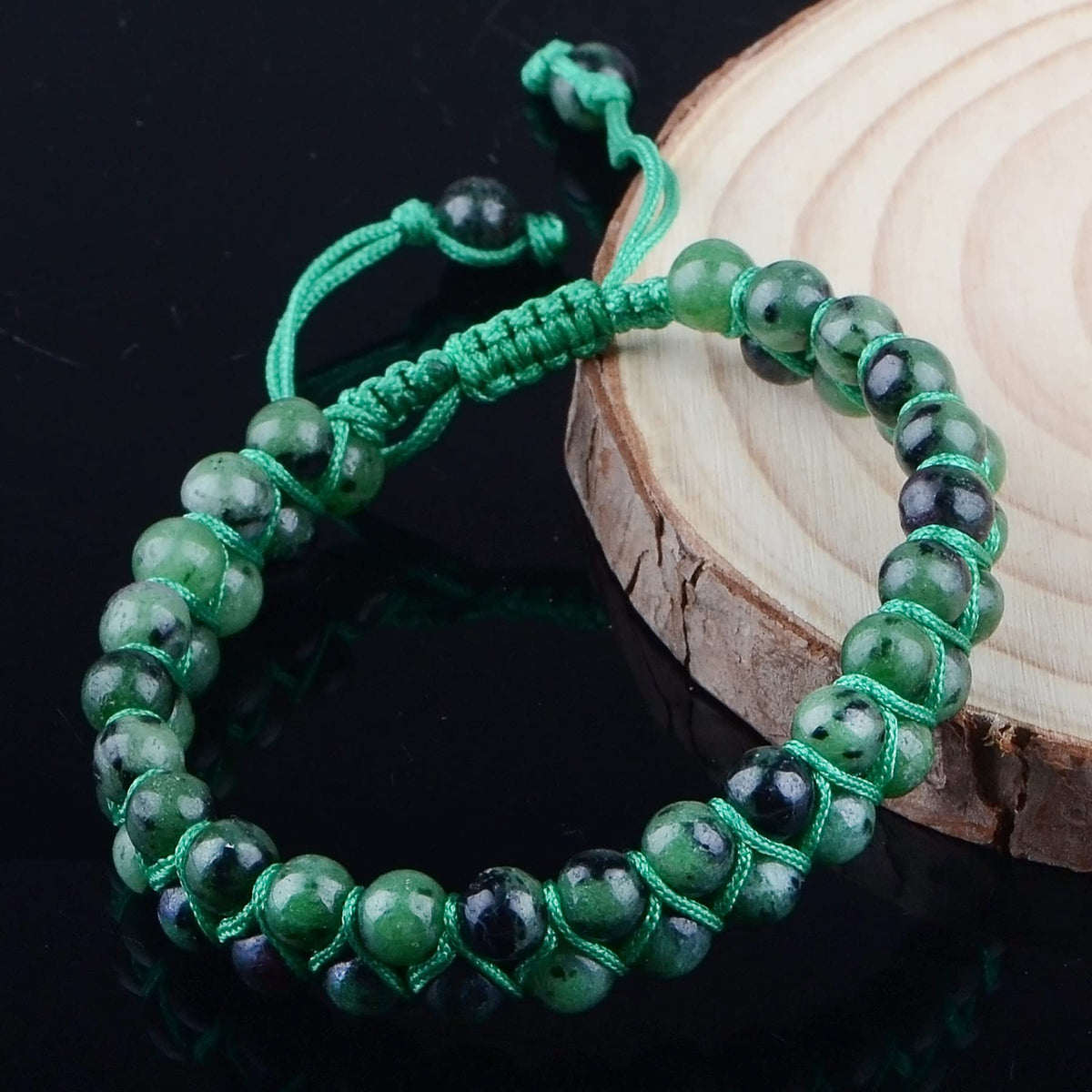 MASSIVE BEADS Double Layer Stone Chakra Healing Crystals Bracelet Yoga Beads Meditation Relax Anxiety Bangle for Unisex Women Men (Ruby Zoisite, 6mm)