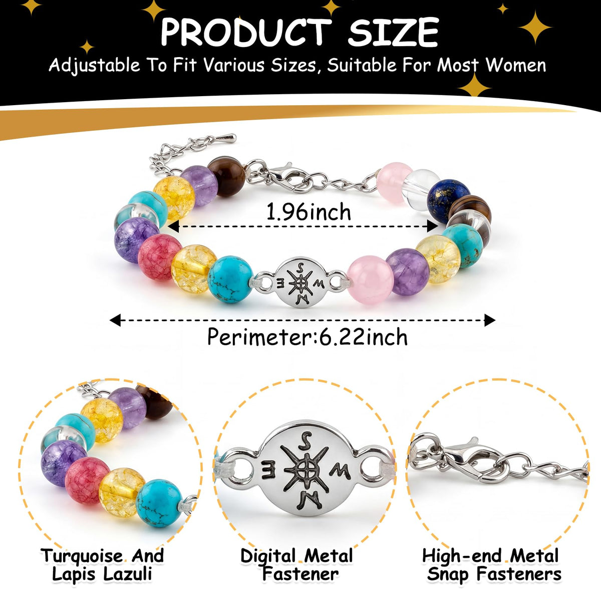 2026 Graduation Bracelet Gift Set for Her Him, 7 Chakra Bracelet & Matte Natural Stone Beaded Bracelet with Compass, Graduation Keychain, Inspirational Card & Gift Box for Middle High School Colle (Vibrant Chakra)