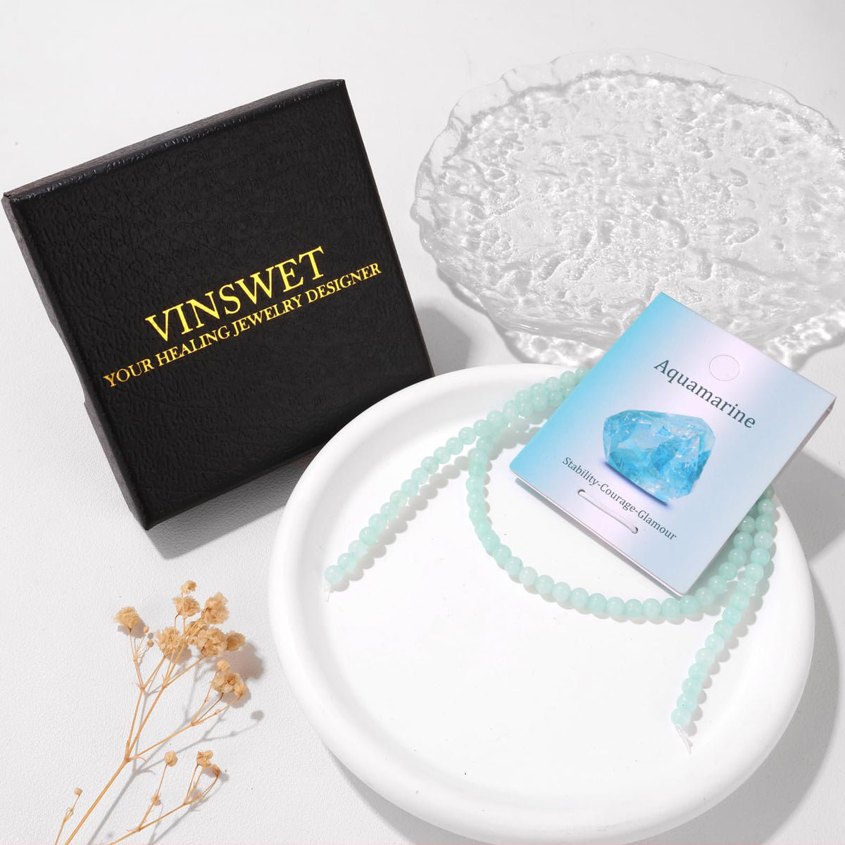Vinswet 90pcs 4mm Aquamarine Natural Stone Beads Round Genuine Real Stone Beading Loose Gemstones DIY Smooth Bead for Bracelet Necklace Earrings Jewelry Making