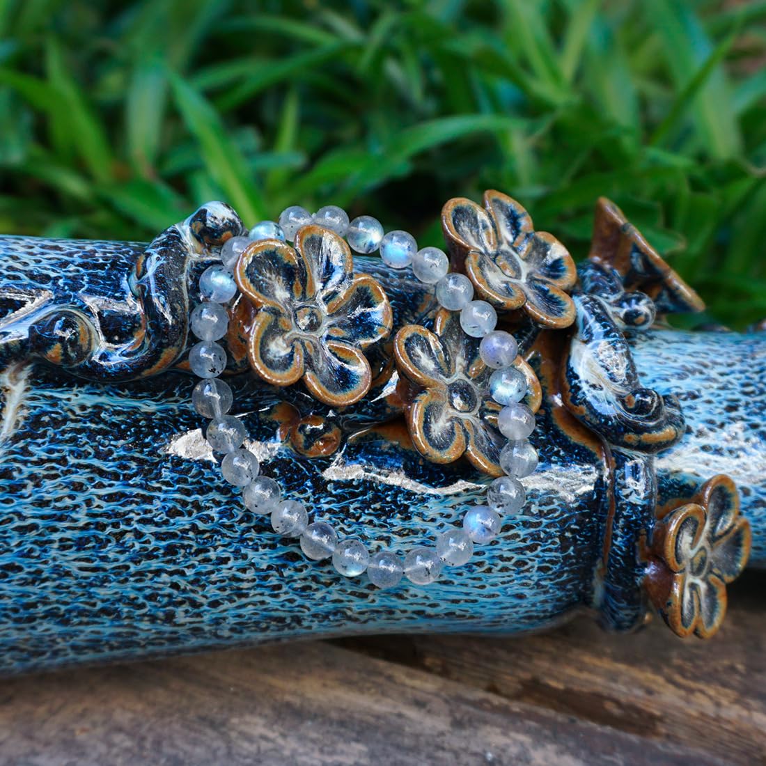 Natural Labradorite Crystal Bracelet 6mm | Crown Chakra Stone with Leather Pouch, Gift Box & Extra Beading Kit | Fits 6.5-7 inch Wrist