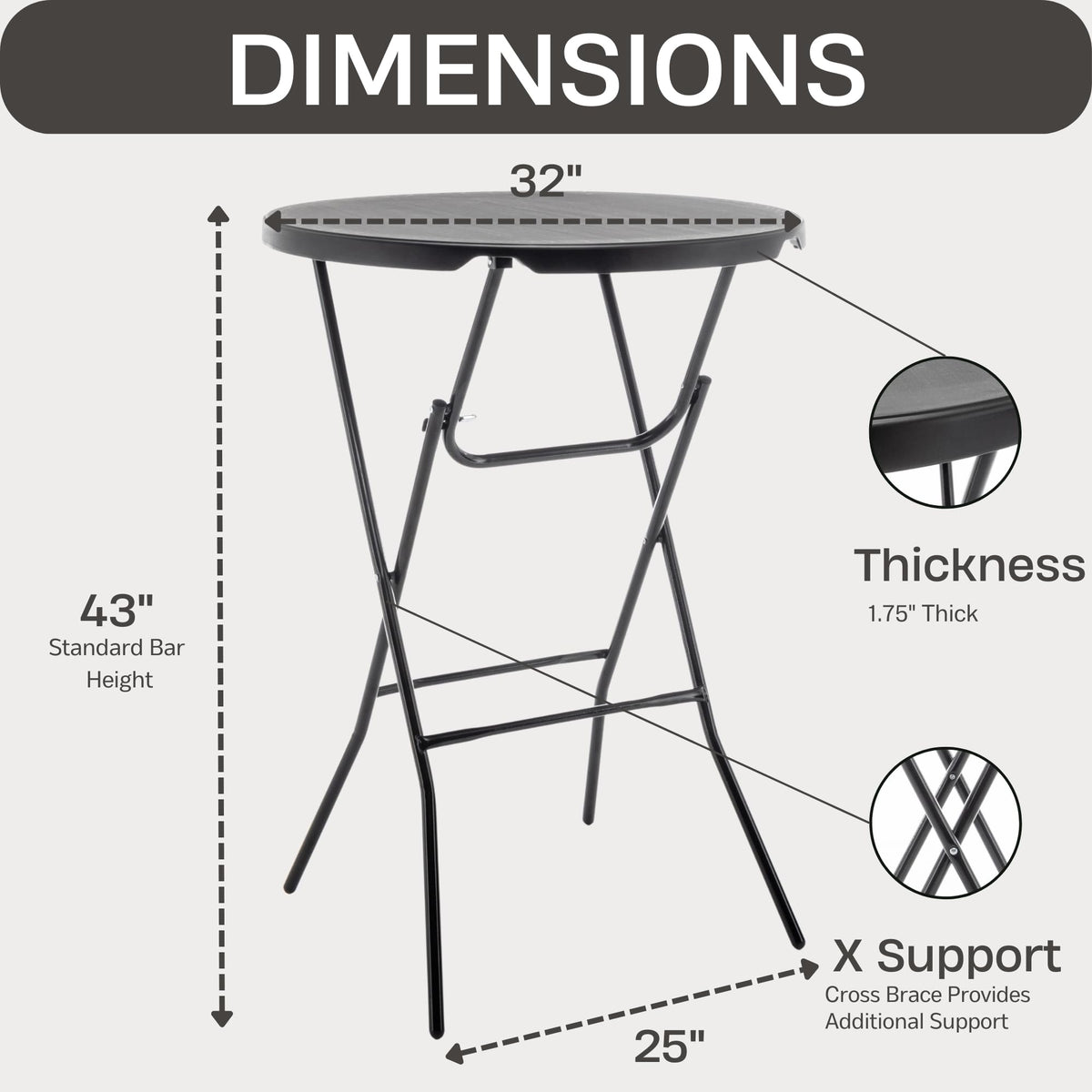 BTEXPERT Set of 10, Black 32" Round 43" Bar Height Granite Folding Commercial Portable Banquet Card Plastic Coffee Dining Table for Wedding Party Coffee Event Home Kitchen Indoor Outdoor-Ten