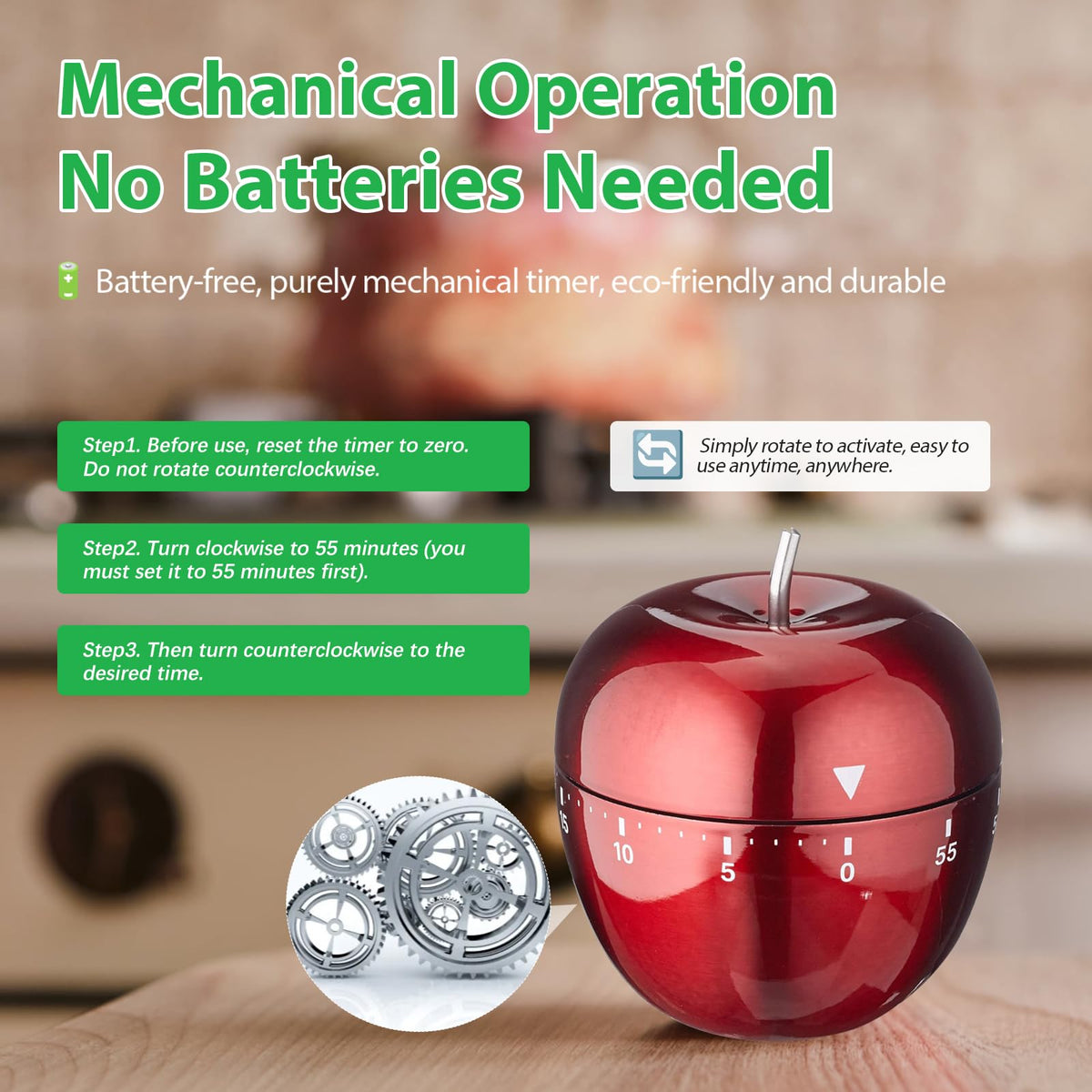 Kitchen Timer Stainless Steel Mechanical Rotating Alarm 60 Minutes Count Down Timer for Cooking Learning