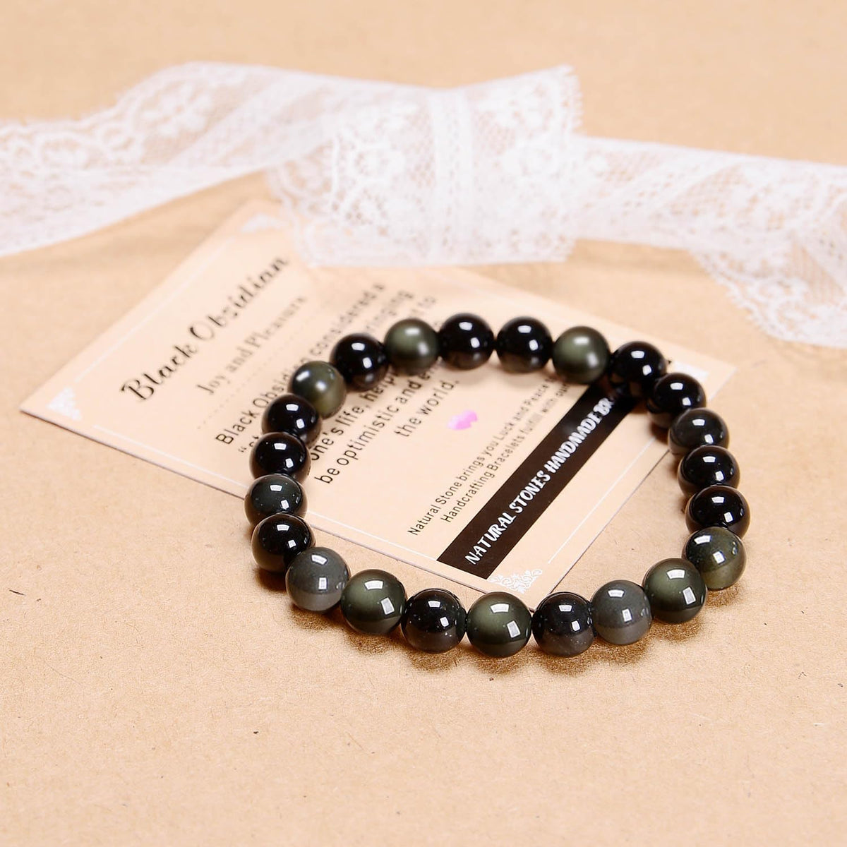 AD Beads Handmade Gemstone Stretch Elastic Bracelet Crystal Healing Reiki Nature's Beauty and Spiritual Essence Unisex (6mm, Black Obsidian (Pleasure))