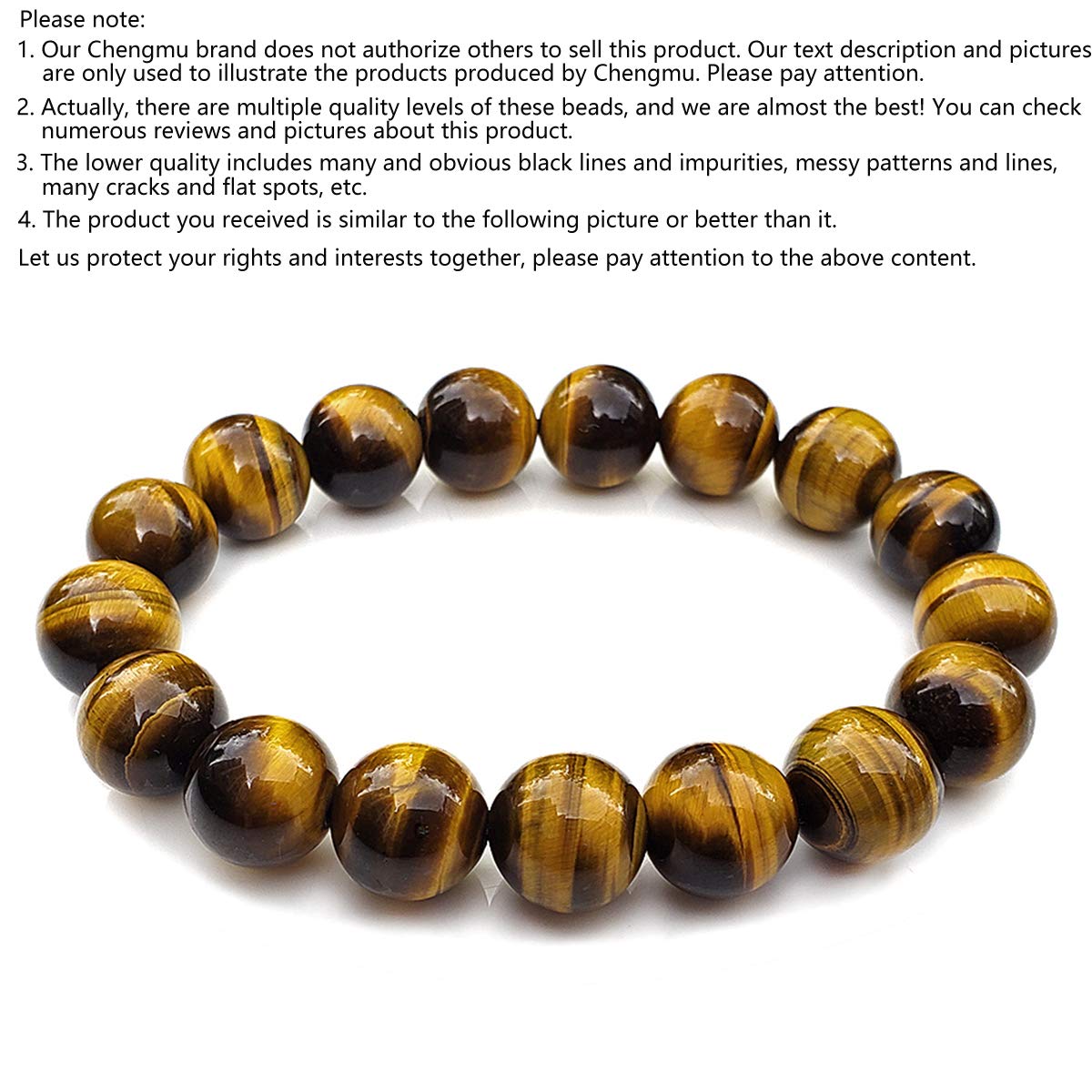 chengmu 12mm Tiger Eye Stone Stretch Bracelet for Men Natural Round Beads Semi Precious Gemstone for Crystal Elastic Beaded Bracelet 8"