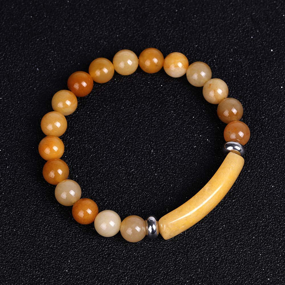 Unisex Stone Bracelets Natural Gemstone Charm Stretch Bracelet Crystal Energy Heart Charm Tiger Eye 13MM Beads Bracelet Handmade Meditation Stone Jewelry Elastic Yoga Bracelet-Yellow Topaz