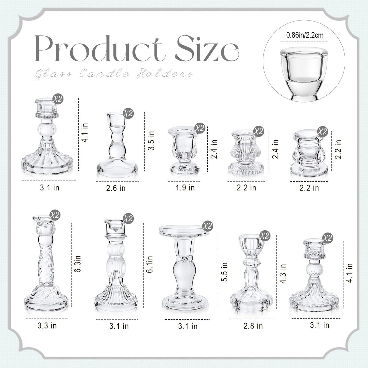 Mumufy 20 Pcs Glass Crystal Taper Candle Holders Clear Glass Candlestick Holder Fit 0.8 Inch Candles Crystal Decorative Candle Stand Centerpiece Table Wedding Dining Party(Clear)