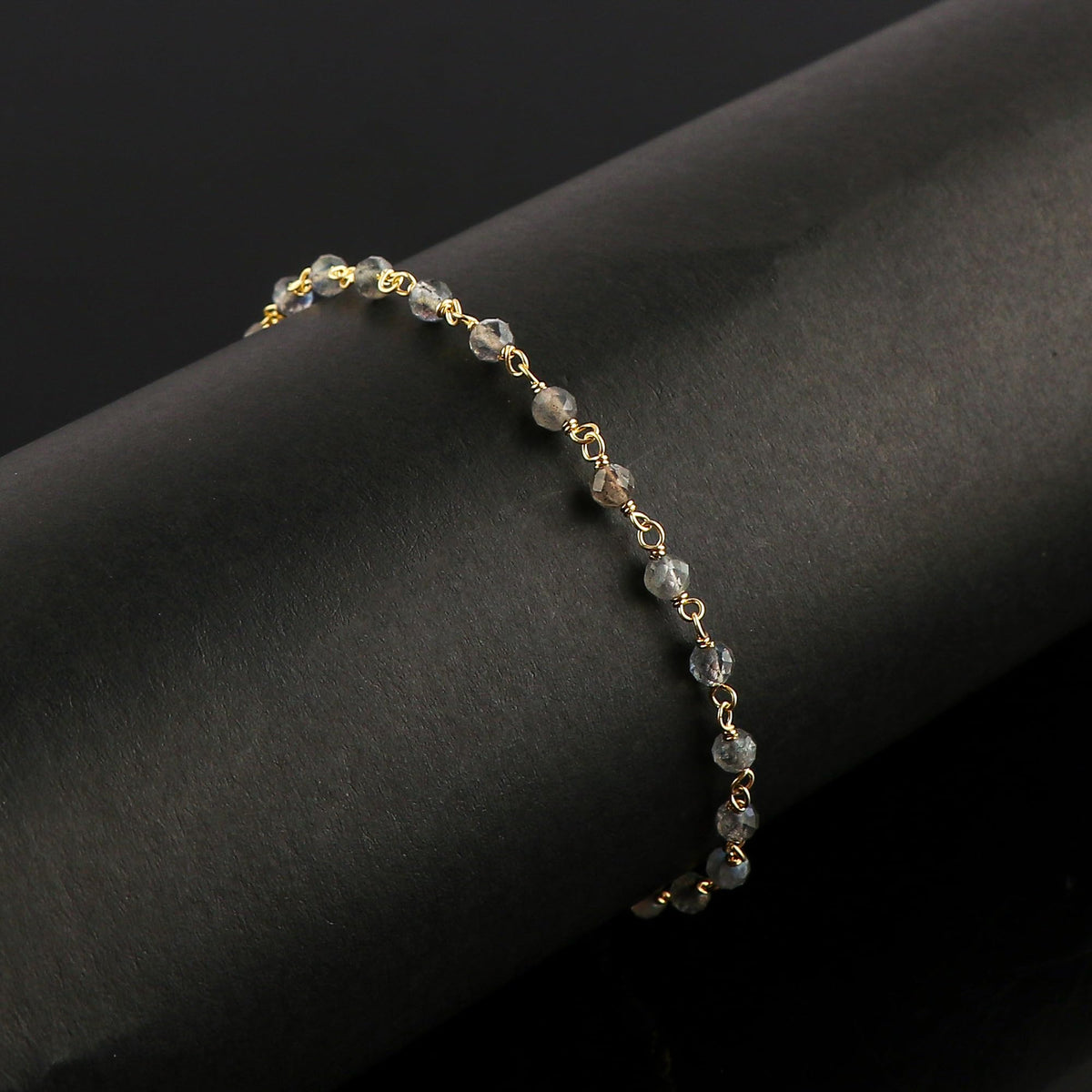 CRYSTALINES Natural Labradorite Gemstone Cluster Bracelet, 14K Gold Plated Rosary Chain Beads, Handmade Bohemian Jewelry for Women, Healing Crystals, Birthday Christmas Gifts