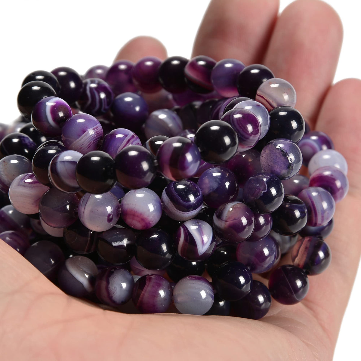 jodaying 10mm Purple Stripe Agate Smooth Round Natural Gematone Loose Beads for Jewelry Making DIY Findings 1 Strand 15"