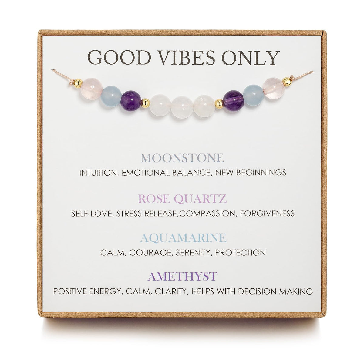 NOURISHLOV Moonstone Bracelets, New Beginnings Gifts for Women, Good Vibes Only Bracelet, Manifestation Gifts, Protection Gift, Positive Energy, Manifest Positivity, Happiness Bracelet Gift for Her