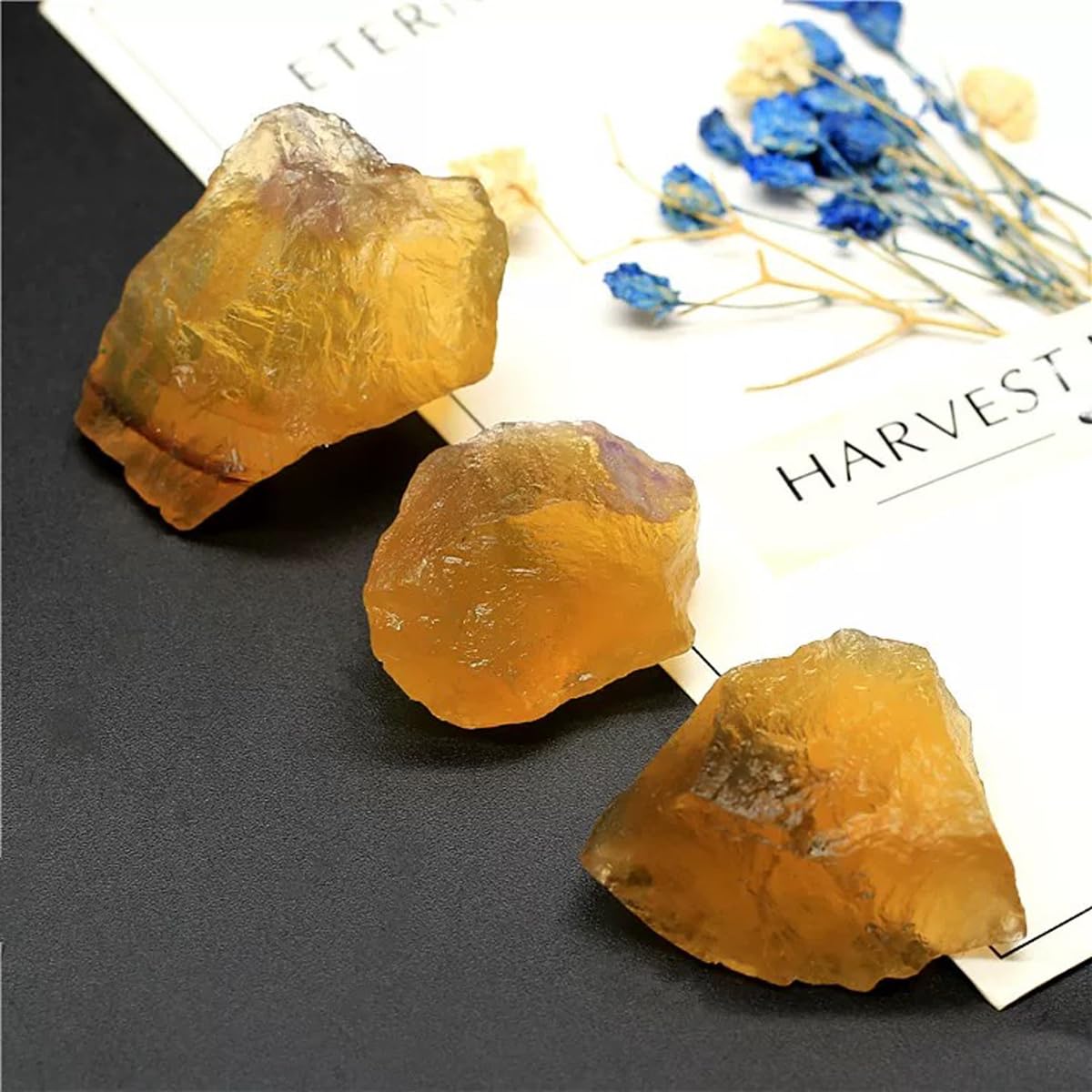 Erliway 1.25-2" Yellow Fluorite Raw Crystals, Natural Rough Yellow Fluorite Stone, Healing Raw Stones for Fountain Rock, Home Decor Meditation Energy Balancing Wire Wrapping Wicca & Reiki