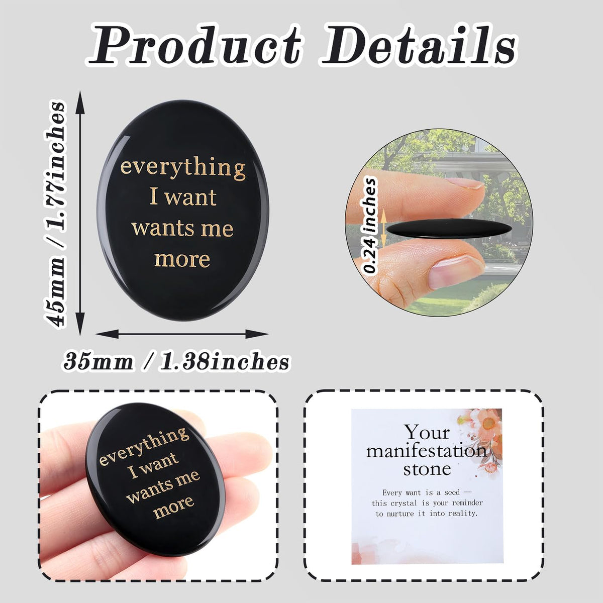 DUQGUHO Obsidian Crystal Encouragement Gifts for Women Everything I Want Wants Me More Inspirational Positive Anxiety Relief Items Pocket Hug Stones Emotional Calming Sobriety Gifts for Women Men