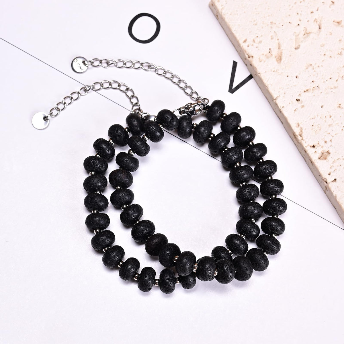 CHCCOYE 5x8mm Natural Healing Gemstone Bracelet – Handmade Yoga Beaded Bracelet, Stress-Relief Crystal Jewelry for Men & Women (Black Lava)