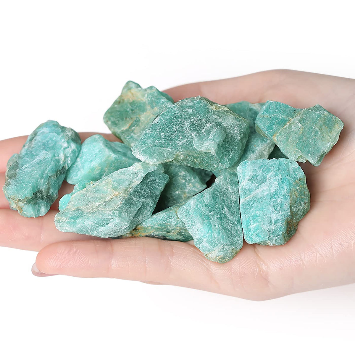 QINJIEJIE 0.9Lbs Amazonite Raw Crystals Natural Rough Stones Bulk Large 1" Rocks Wholesale Reiki Gemstones Fountain Rocks for Tumbling Cabbing Polishing Wire Wrapping Wicca Decoration