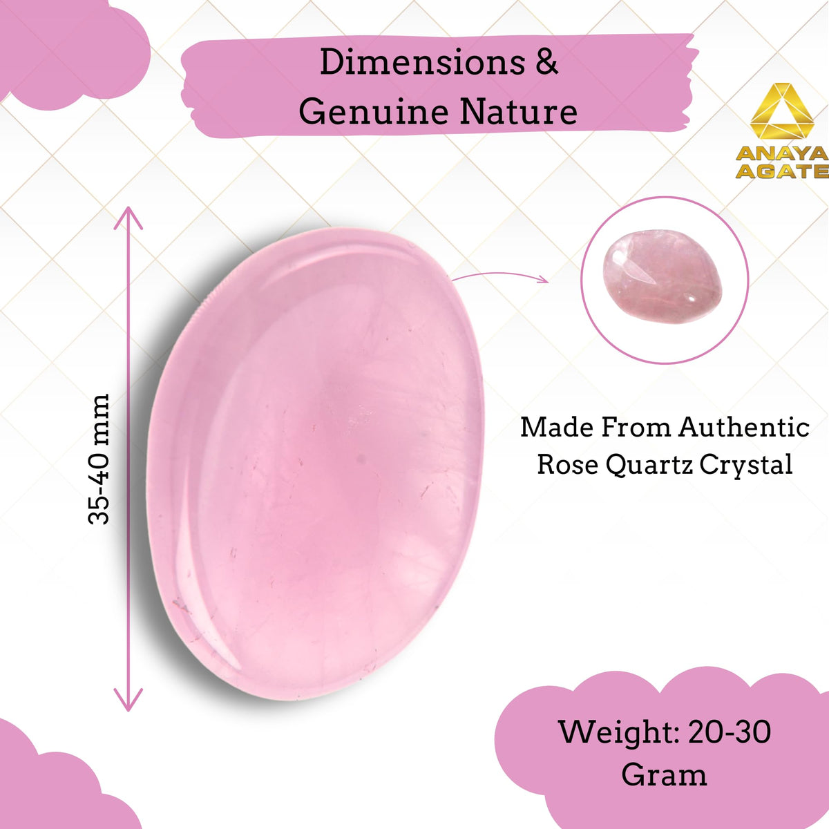 Anaya Agate Rose Quartz Worry Stones Certified Crystal Thumb Worry Stone for Anguish, Relaxing and Soothing Balance Stones for Meditation, Stress Relief Crystals and Healing Stones for Men, Women