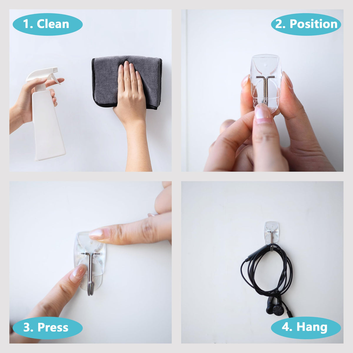 MOVELYST 30 Small Hooks+40 Removable Strips, Clear Wire Utility Hooks with Adhesive Strips Damage-Free, No Tools Wall Hooks for Hanging Heavy Duty, Value Pack