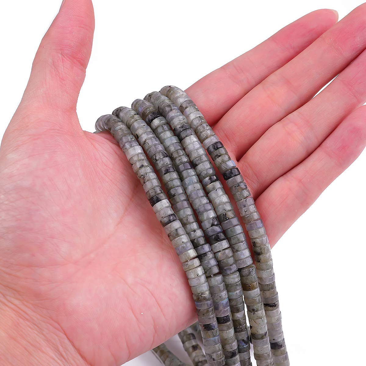 BEADIA Natural Spectrolite Spacer Beads Caps Loose Semi Gemstone for Beading Jewelry Making 6mmx3mm 38cm