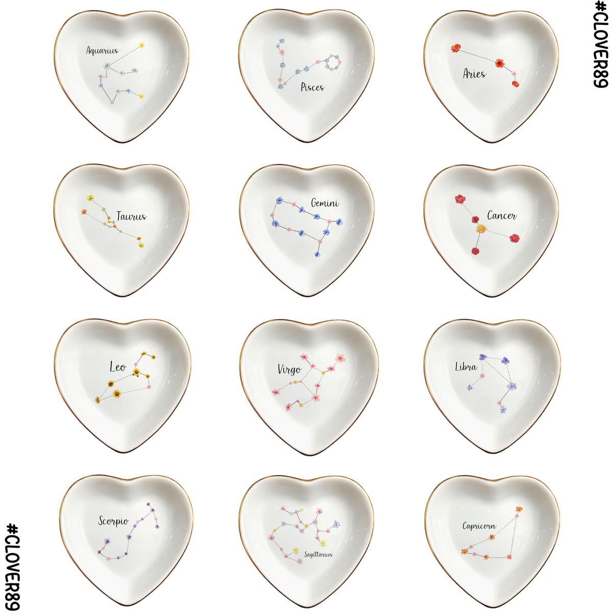 Aquarius Constellation Jewelry Dish, Birth Month Flower Trinket Tray for Earrings Necklaces, Zodiac Gift for Birthday Wedding Christmas Valentine, Gift for Aunt Mom Her (Taurus (Apr 20 - May 20))