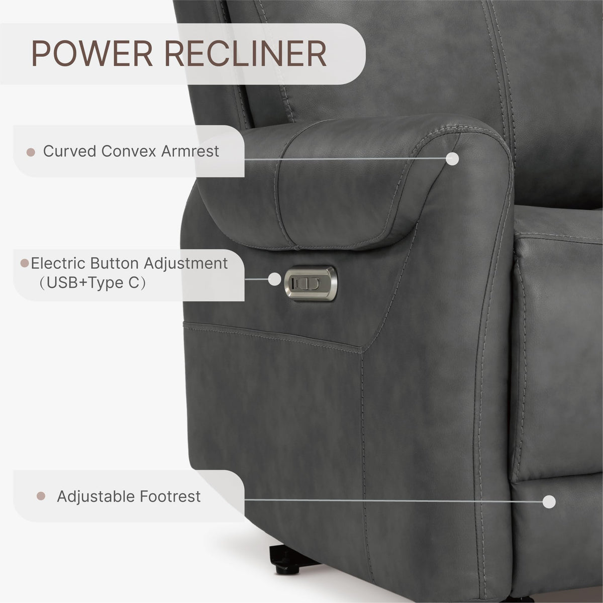 KISLOT Leather Recliner Chair for Adults Wall Hugger RV Recliner with USB Charging Ports Electric Power Reclining Sofa for Living Room Home Theater Seating Bedroom