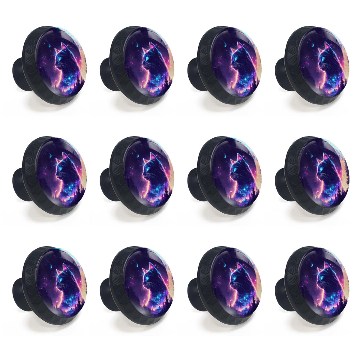 Artinhand 12 Pack Purple Cat Cabinet Knobs for Kitchen Bathroom