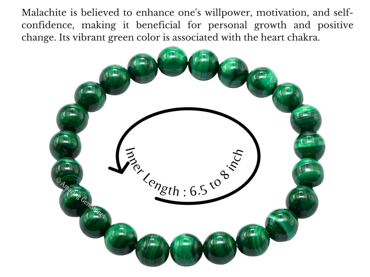Amazing Gemstone Crystal Bracelet for Women Men's Gifts - Protection Healing Crystal Bracelet - 8mm Gemstone Beaded Stretchable Bracelet Pulseras Para Hombres Mujer Stocking Stuffers Mothers Day Gift (Malachite)