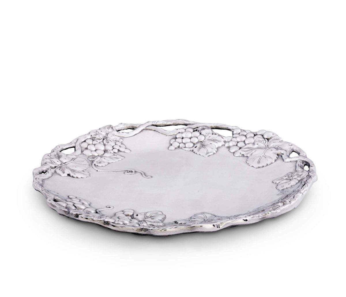 Arthur Court Aluminum Grape Design Round Tray, 15-Inch Diameter, Vineyard-Inspired with Openwork Border, Food-Safe Platter Serving Elegance