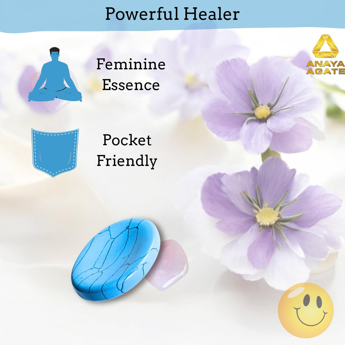 Anaya Agate Turquoise Howlite Worry Stones Certified Crystal Thumb Worry Stone for Anguish, Relaxing and Soothing Balance Stones for Meditation, Stress Relief Crystals and Healing Stones for Men Women