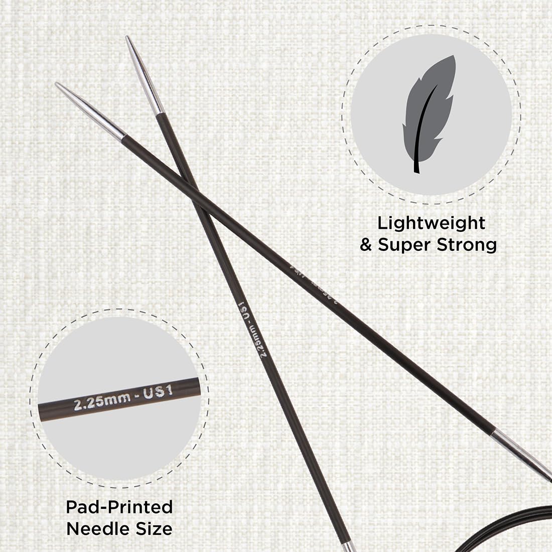 KnitPro Karbonz Fixed Circular Needle 32"(80cm) | US Size 1 (2.25mm)