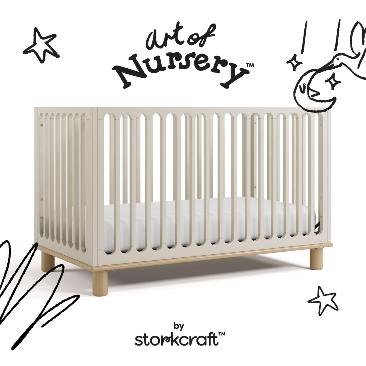 Storkcraft Sicily 3-in-1 Convertible Crib with Toddler Rail Included – GREENGUARD Gold Certified, 100% Solid Wood, Converts to Toddler Bed, Fits Standard Baby Crib Mattress (Frosted Oat and Driftwood)