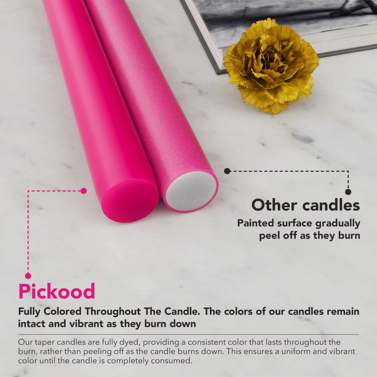 Pickood 12-Inch Tall Dripless Taper Candles Set of 4 - Hot Pink Tapered Candles, Perfect for Spring - Smokeless, Unscented, Long Burning - Hand Poured, Colored Tall Candlesticks - neon Pink