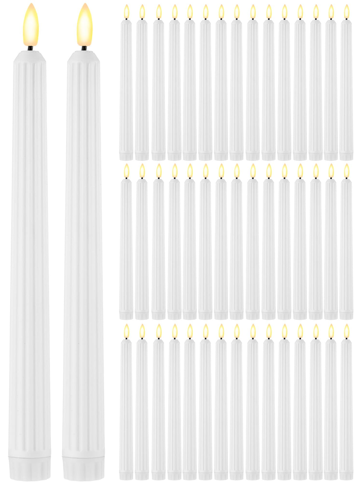 Treela 72 Pcs Flameless LED Taper Candles Battery Operated Candles Bulk 11 Inch Flickering Fake Candlesticks with Warm Light for Valentines Day Church Wedding Party Battery Not Included(Fluted,White)