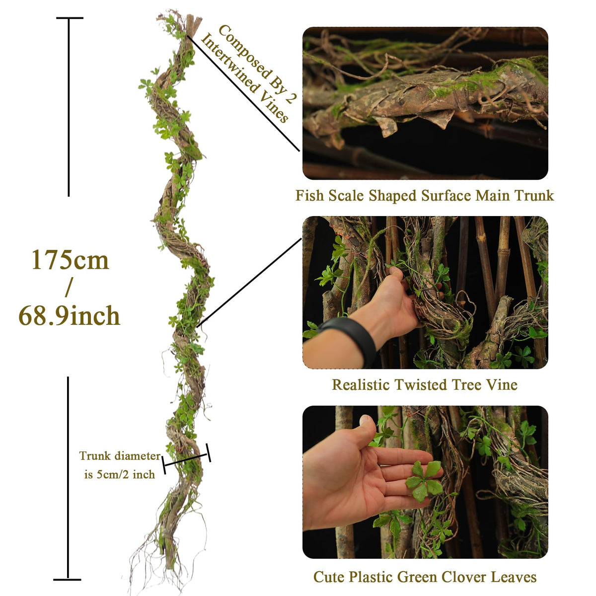 68.9inch Bendable Creepy Artificial Greenery Garland Faux Tree Trunk Branches Twigs Twisted Grape Vines Clover Leaves for Fireplace Mantel Halloween Wall Hanging Outdoor Baby Shower Party Swing Decor