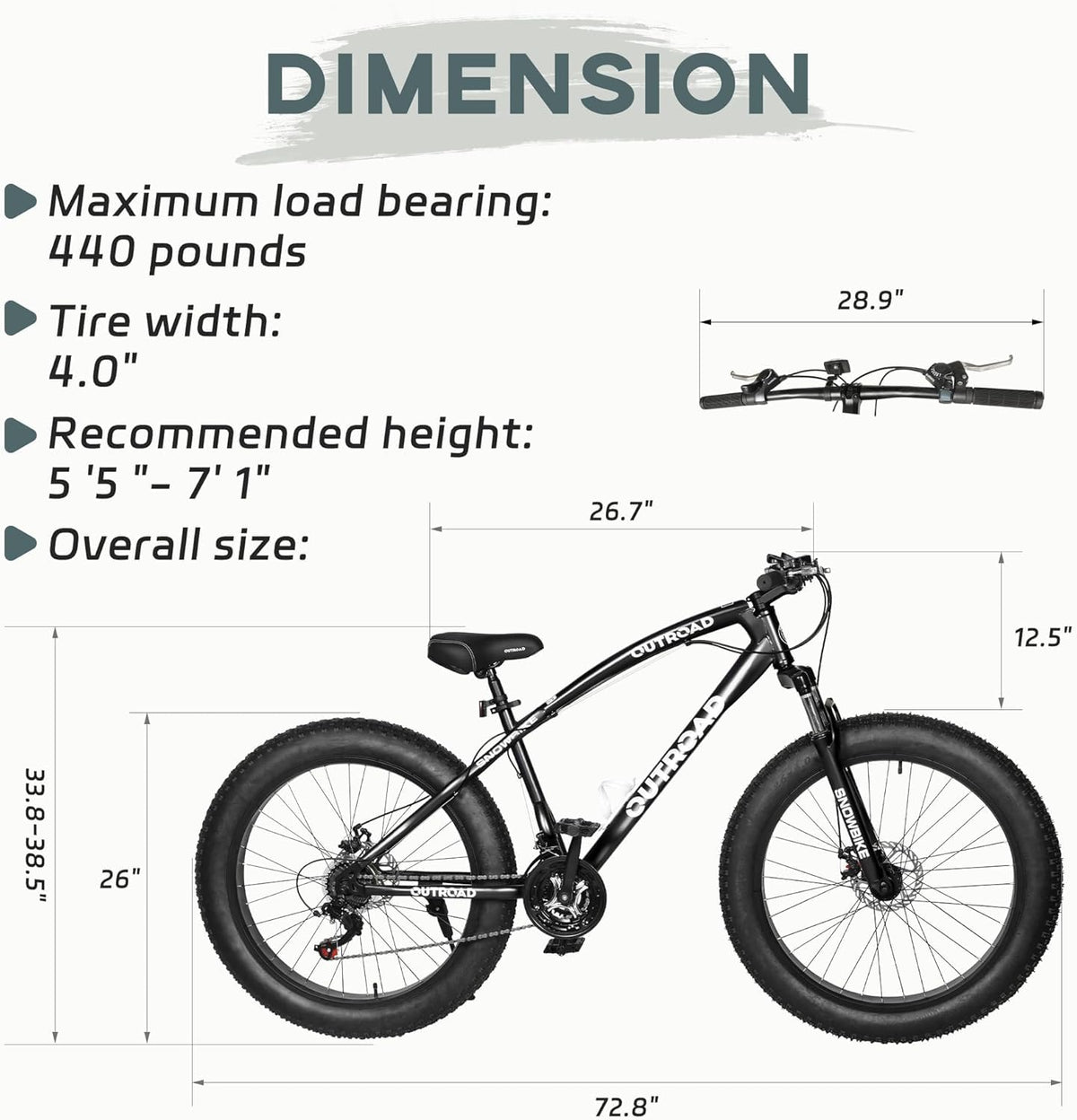 Betterland 26 Inch Bicycle Wheels, Fat Tire Mountain Bike, 21-Speed with Dual Front Suspension, High Carbon Steel Frame with Double Disc Brake and Anti-Slip Bicycle for Adults (FT-Black)