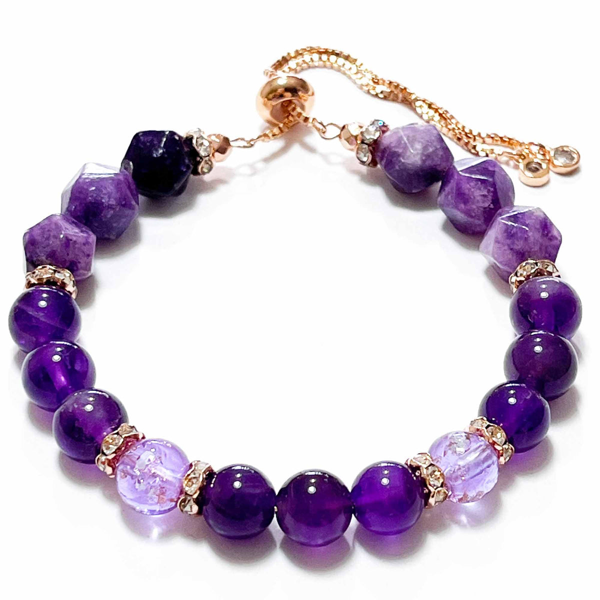 ARTSY Crafts Amethyst + Glow in The Dark Firefly Beads Bracelet, Handmade in USA, Luminous Murano Glass Beads Jewelry Mermaid Crystals (Amethyst - Slider)