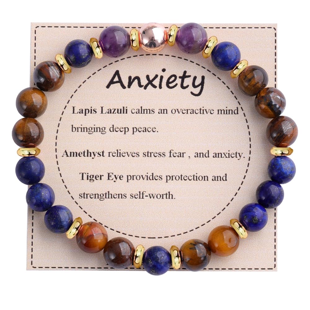KSQS Healing Stone Bead Bracelet for Women, Natural Gemstones Balance Protection Bracelet, Spiritual Crystal Beads Bracelet Anxiety Relief with Meaning Card(#6)