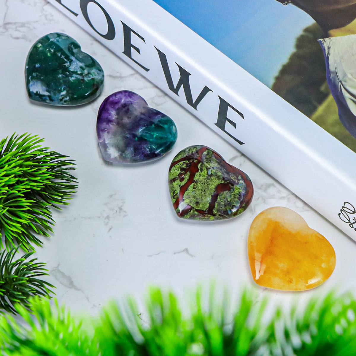 LEADGEM Ocean Jasper Crystal Heart Worry Stone for Anxiety Healing Crystals Heart Shaped Rock Stone for Valentines Day Wedding Decor