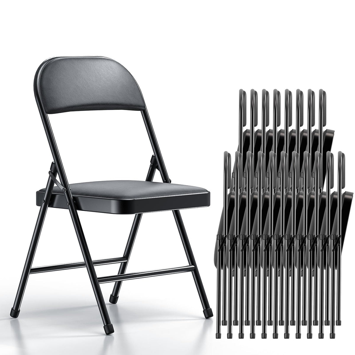 Nazhura 4 Pack Folding Chairs with Padded Vinyl Cushion Chairs with Comfortable Cushion and Durable Steel Frame for Home and Office, for Indoor and Outdoor Events (Black Vinyl Padding 20 Pack)