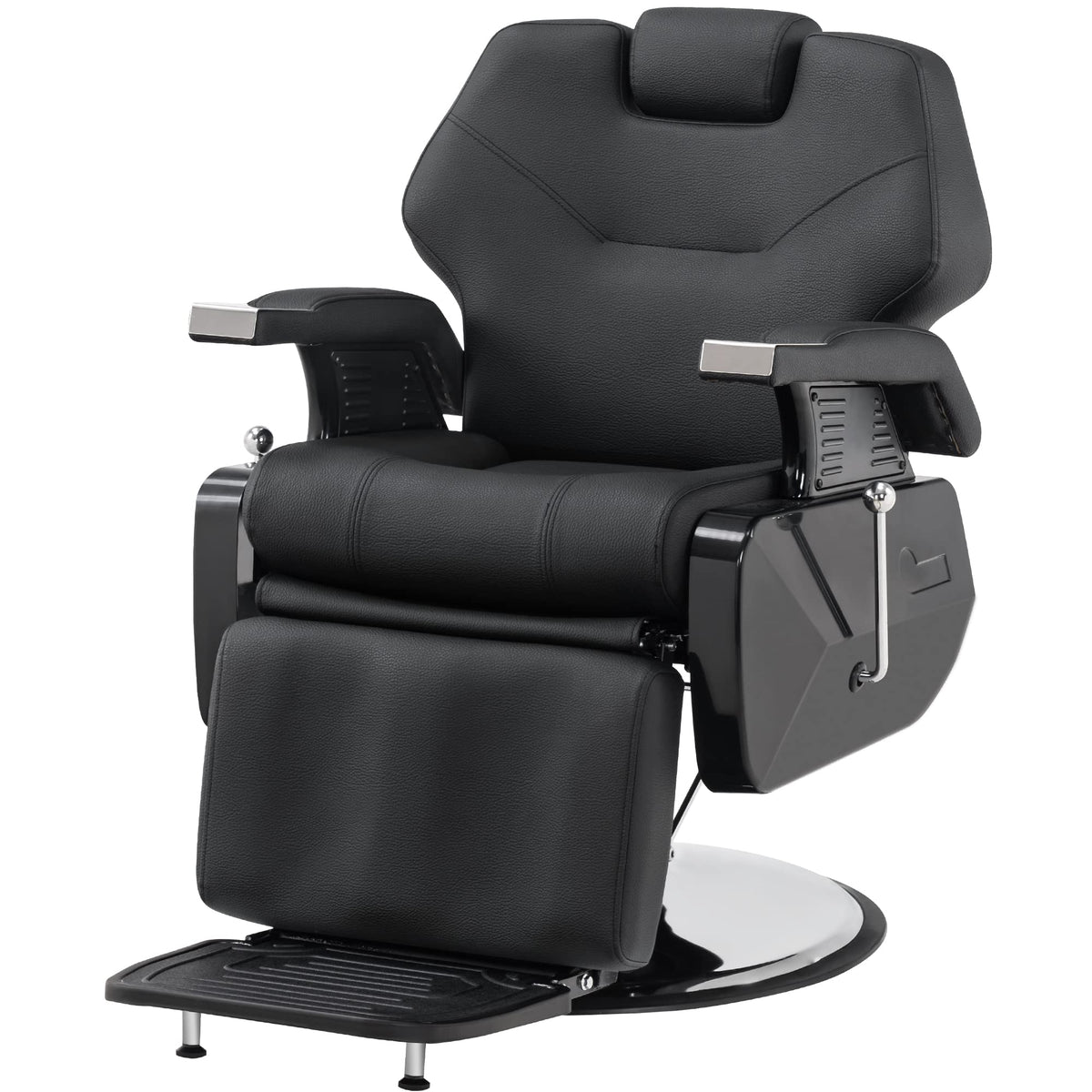 BarberPub Classic Modern Sturdy Heavy Duty Hydraulic Recline Barber Chair All Purpose Salon Home Beauty Spa Barbershop Styling Equipment, PVC Leather, Adult 9208 (Black)
