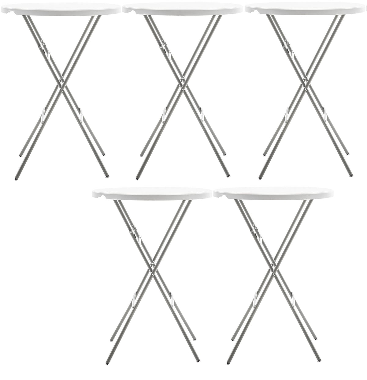 BTEXPERT Set of 5, White 2.63' Round Bar Height Folding Table 330lb Weight Capacity Commercial Indoor Outdoor Portable Banquet Patio Backyard Dining Wedding Party Events Home Thick Top Metal Frame