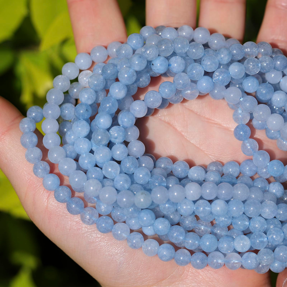 6mm Natural Stone Beads 65pcs Aquamarine Polished Round Smooth Crystal Loose Gemstone Beads for Jewelry Making DIY Bracelet Necklace Earring Crafts Supplies