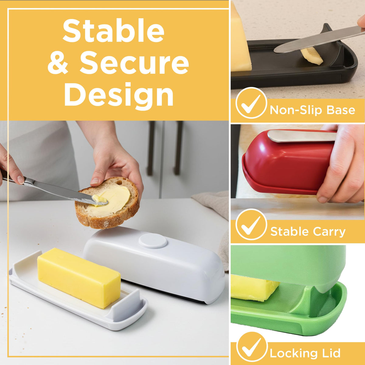 Butter Hub Plastic Butter Dish with Lid and Knife - Mothers Day Gift, Covered Dish Keeper with Magnetic Knife Holder, Easy Scoop, No Mess Lid Container, Dishwasher Safe, BPA-Free - Black, US Regular