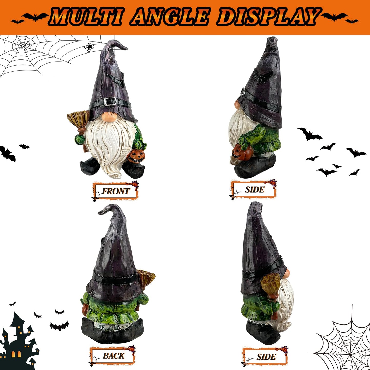 LAIAMER Halloween Gnome Garden Lights Outdoor Solar Halloween Pathway lights, Fall Yard Stakes Fall Decorations Gnome Statue with Bat&Pumpkin, Gnomes Gifts Fairy Garden Lights for Outside Lawn(Purple)