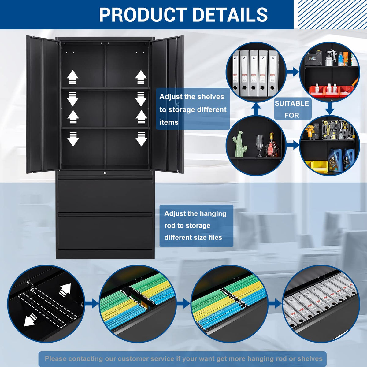Fesbos Metal Cabinets with Lockable Drawers and Doors Lateral File Cabinets Steel Filing Lockers Book Case for Home Office Hanging Files Letter/Legal/F4/A4 Size