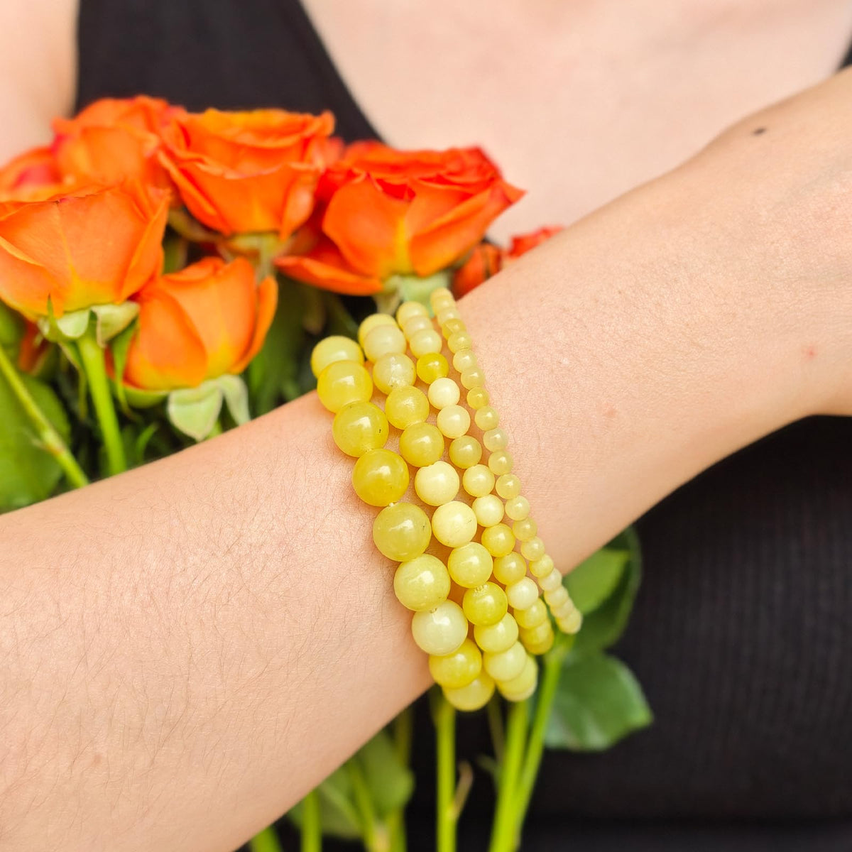 Handmade Natural Gemstone Elastic Bracelet - Healing Crystal Beads Jewelry, Unisex (Lemon Jade, 8mm)