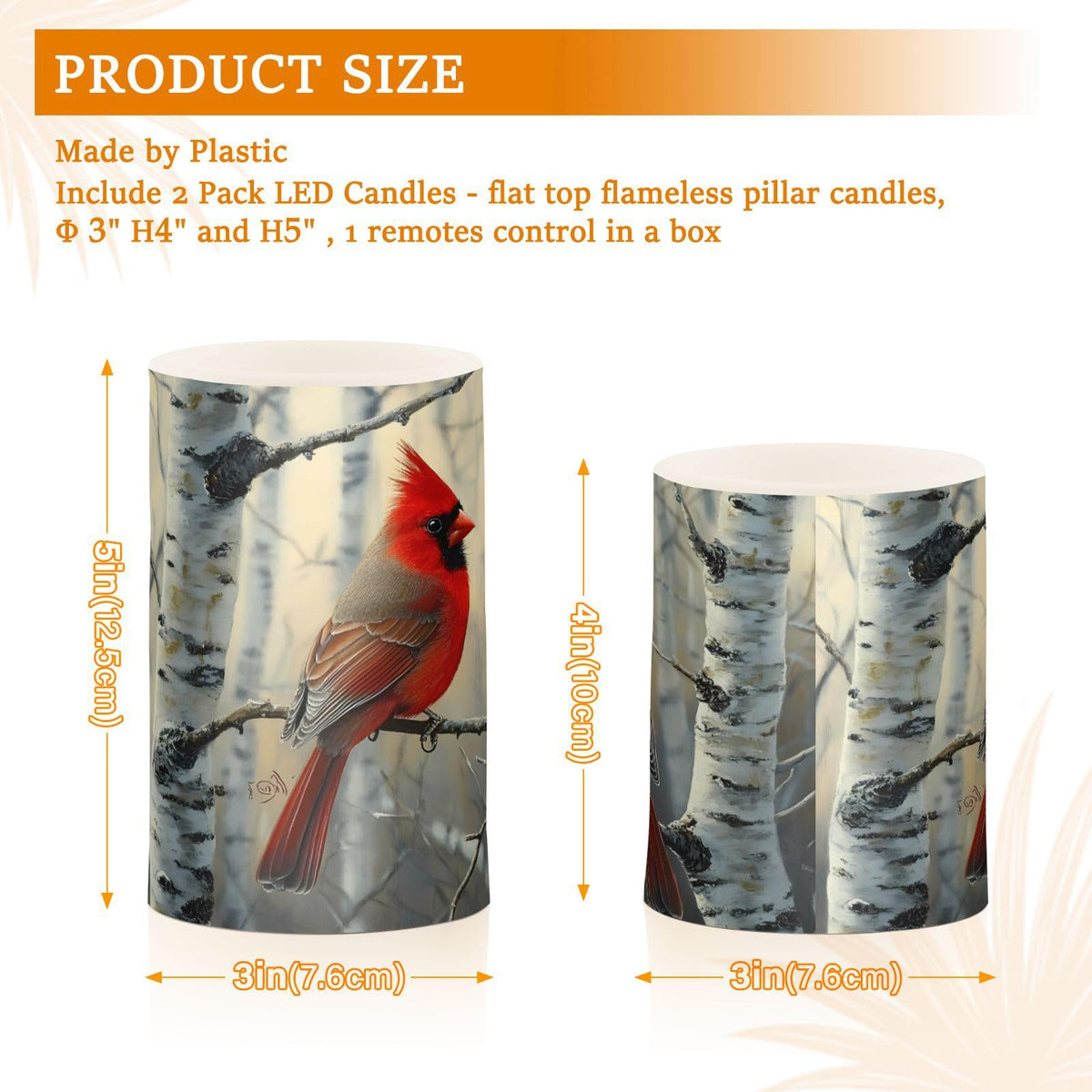 ALAZA Autumn Winter Red Birds on Birch Tree Flickering Flameless Candles Battery Operated with Remote Timer,Tea Light Candles LED Pillar Votive Candles Set of 2 for Outdoor Indoor Decorations
