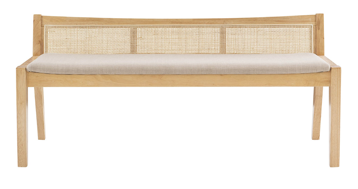 Powell Kasi Natural Low Back Cane Bench with Beige Upholstered Seat