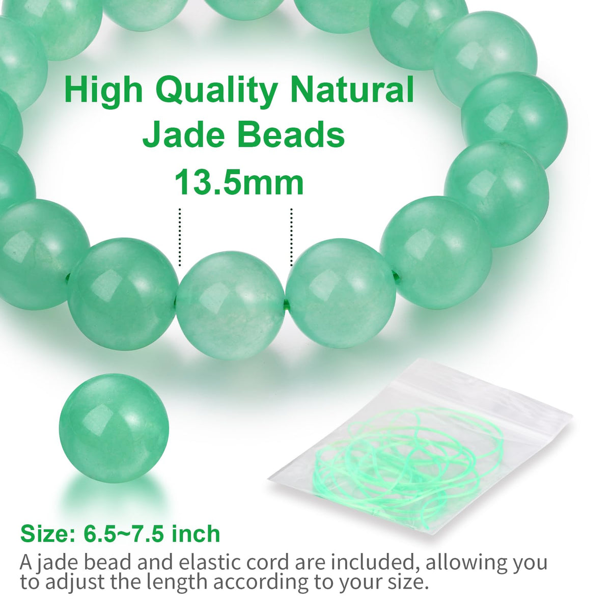 Handmade Natural Jade Beaded Bracelet for Women & Men – Genuine Green/White Jade Gemstone Stretch Bracelet – Lucky Energy Healing Jewelry Gift for Peace, Prosperity & Protection LG