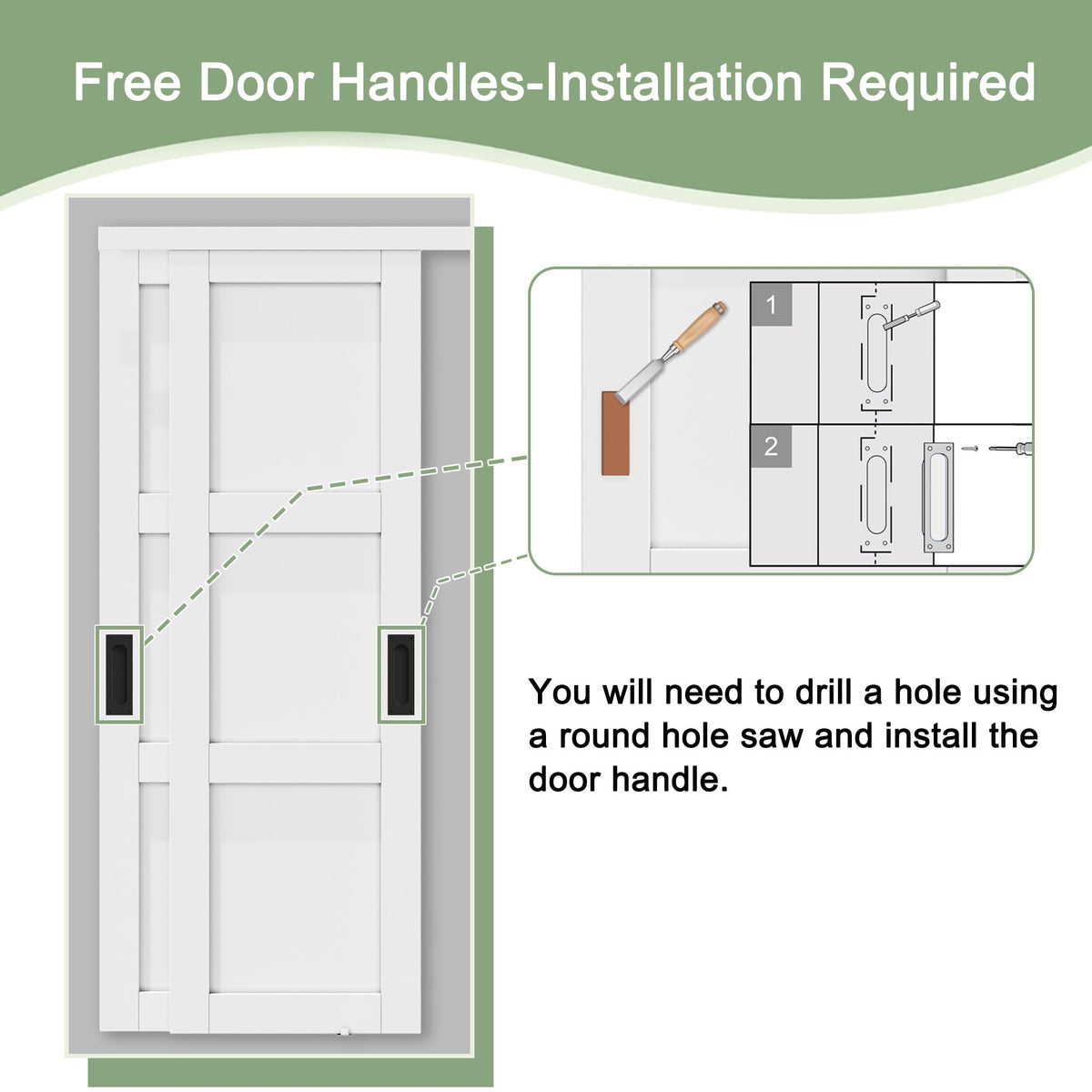 60" x 80" Paintable Sliding Closet Door, 1-Lite One-Side Mirror Bypass Door Panel with Hardware Track Kit & Floor Guide, Solid Wood Slab Pre-Assembled for Kitchen/Bedroom/Laundry, Black Handle