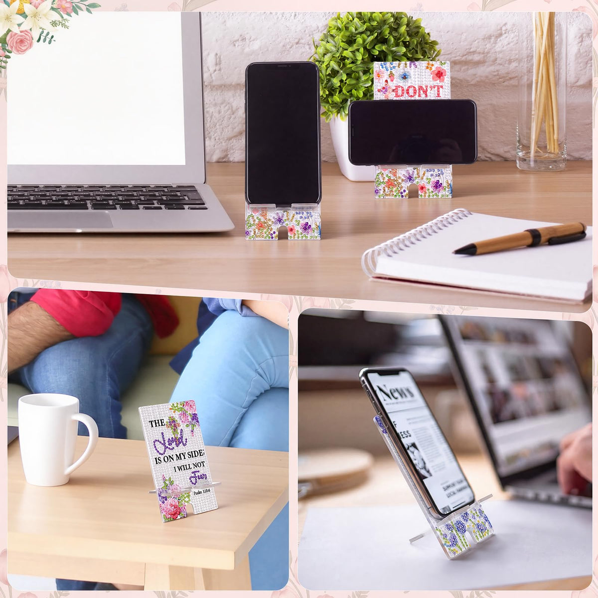Kenning 8 Pcs Inspirational Bible Diamond Painting Cell Phone Stand DIY 5D Full Crystal Acrylic Christian Cross Diamond Art Phone Holders Kits for Beginner Adults DIY Crafts Religious Gifts
