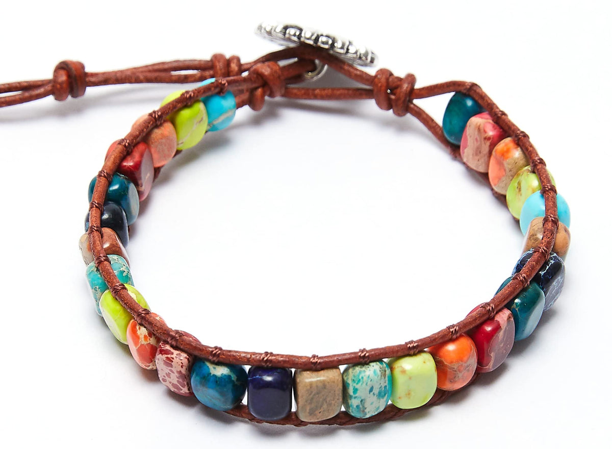ZOSOJONA 7 Chakra Bracelet Bohemian Handmade Leather Wrap Healing Protection Natural Stone Yoga Beaded Bracelets Boho Friendship Jewelry (Chakra #2)