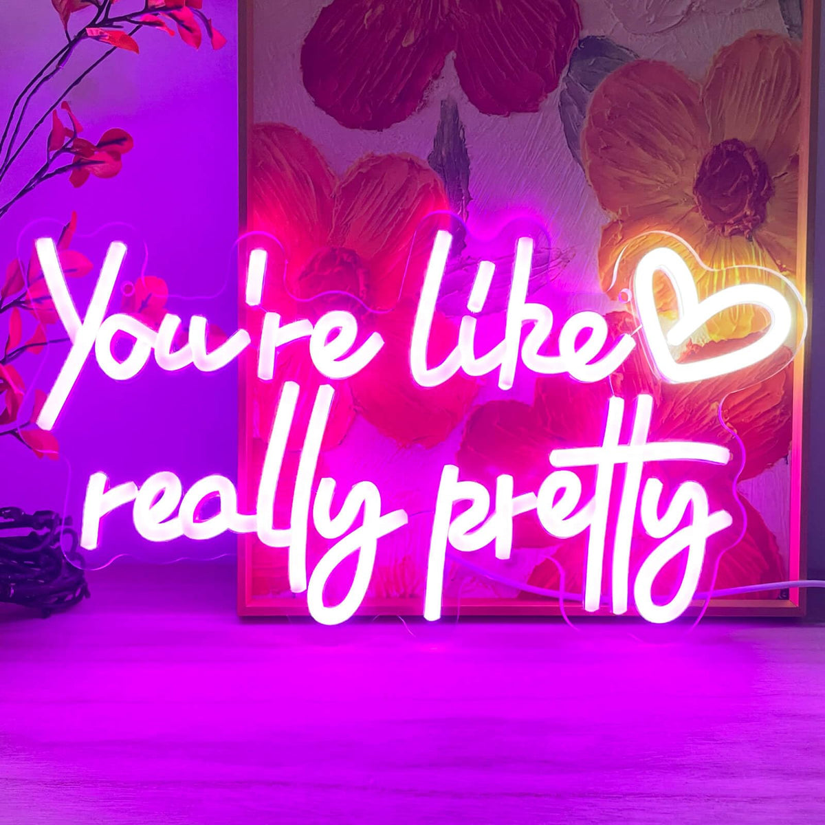 KUUNEON You're Like Really Pretty Neon Sign Wall Decor for Bedroom/Girls Room/Salon/Party/Present - 16"x8" Purple Your Like Really Pretty LED Sign Light for Women, Heart Design & 100,000H Lifespan